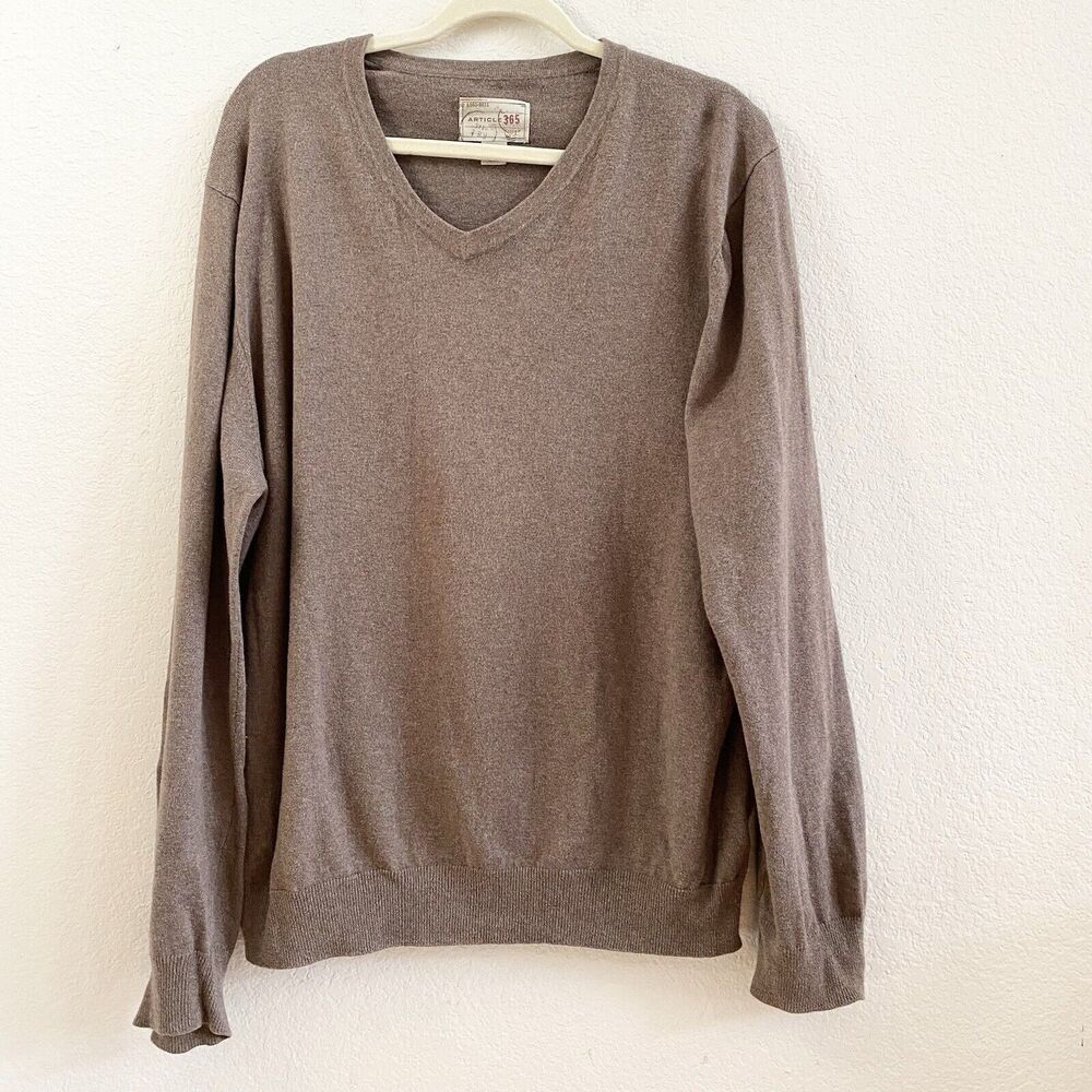 Article‎ 365 Sweater XL Mens Long Sleeve Cotton Cashmere Blend Brown V Neck